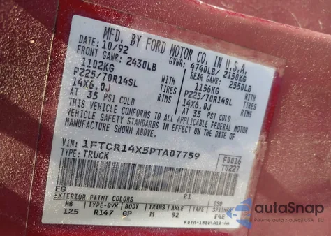 1993 Ford Ranger Super Cab from USA, damaged, VIN 1FTCR14X5PTA07759